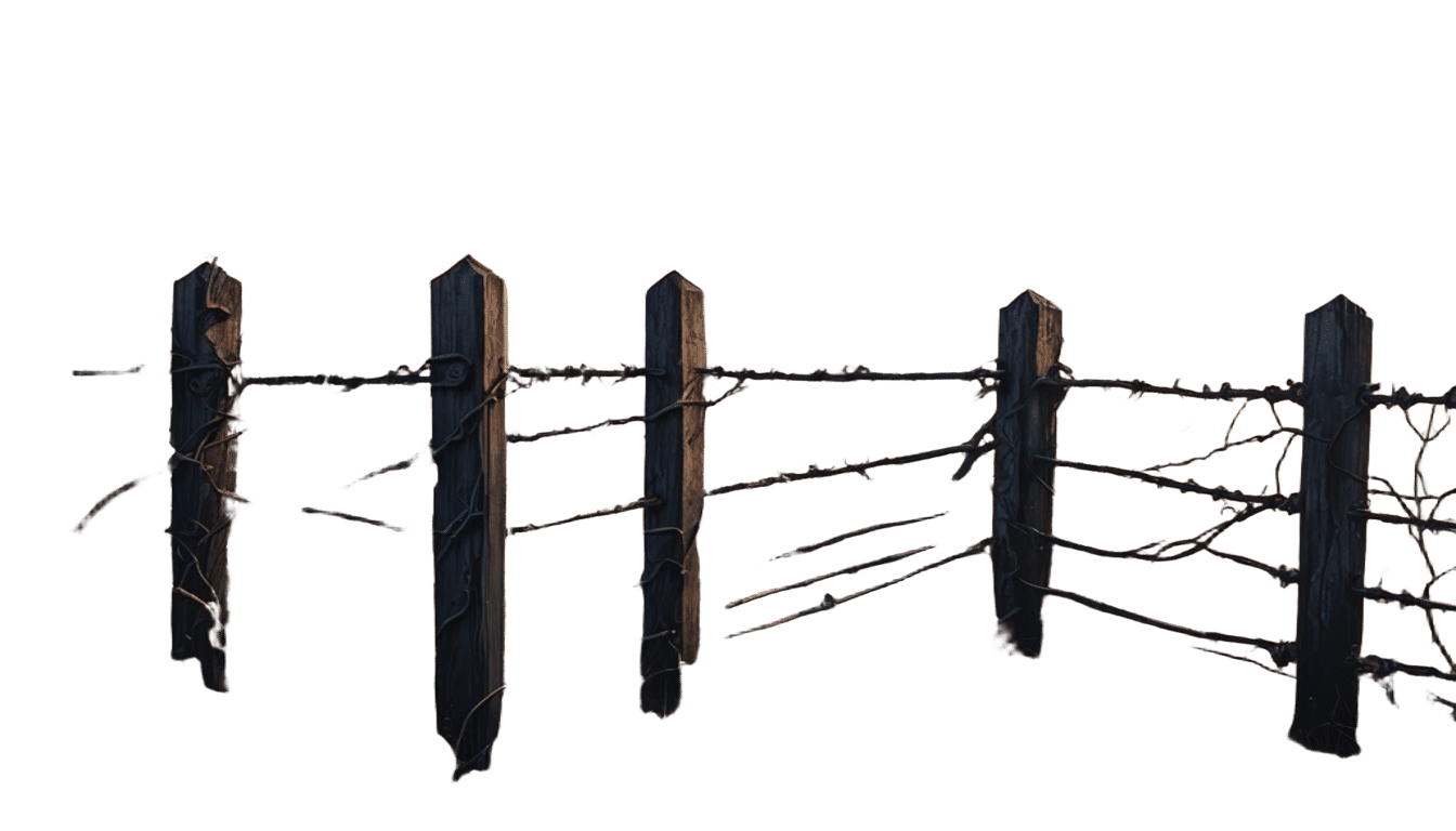 Antique Black Wire Fence Silhouette on White