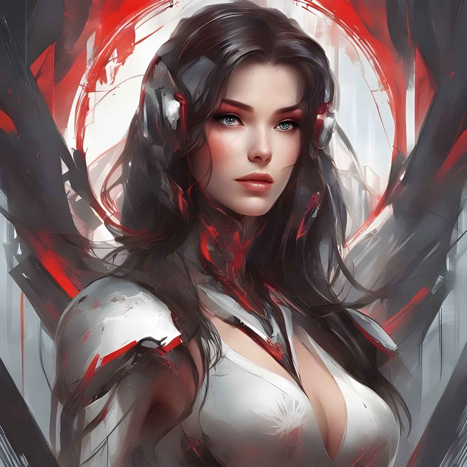 Futuristic Dark-Haired Cyborg Beauty in Digital Art