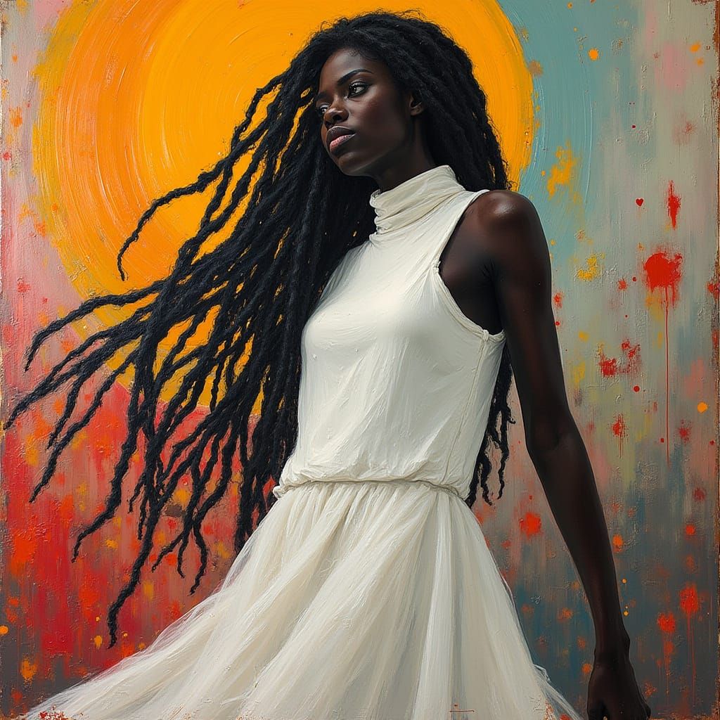 Black Goddess in Expressionist Oil Painting