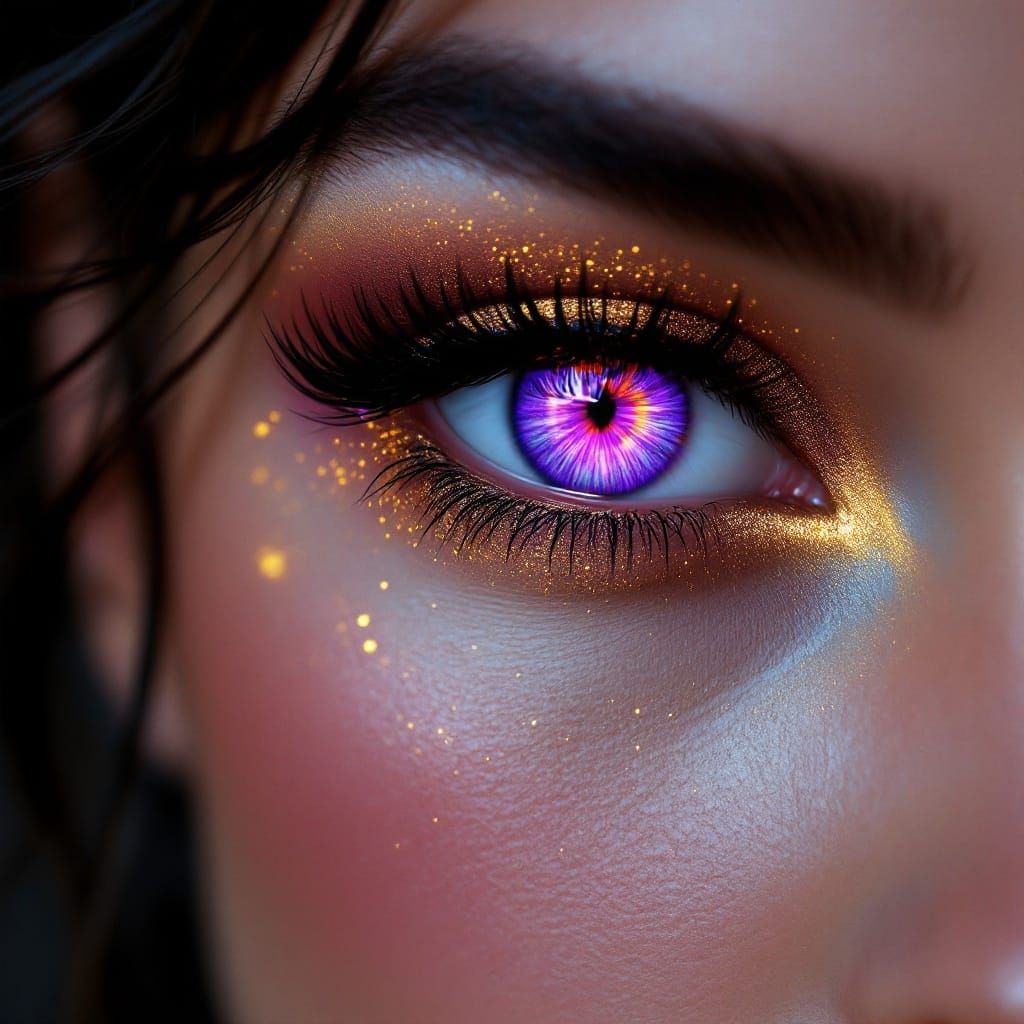 Ethereal Goddess with Majestic Purple Eyes and Amber Hair