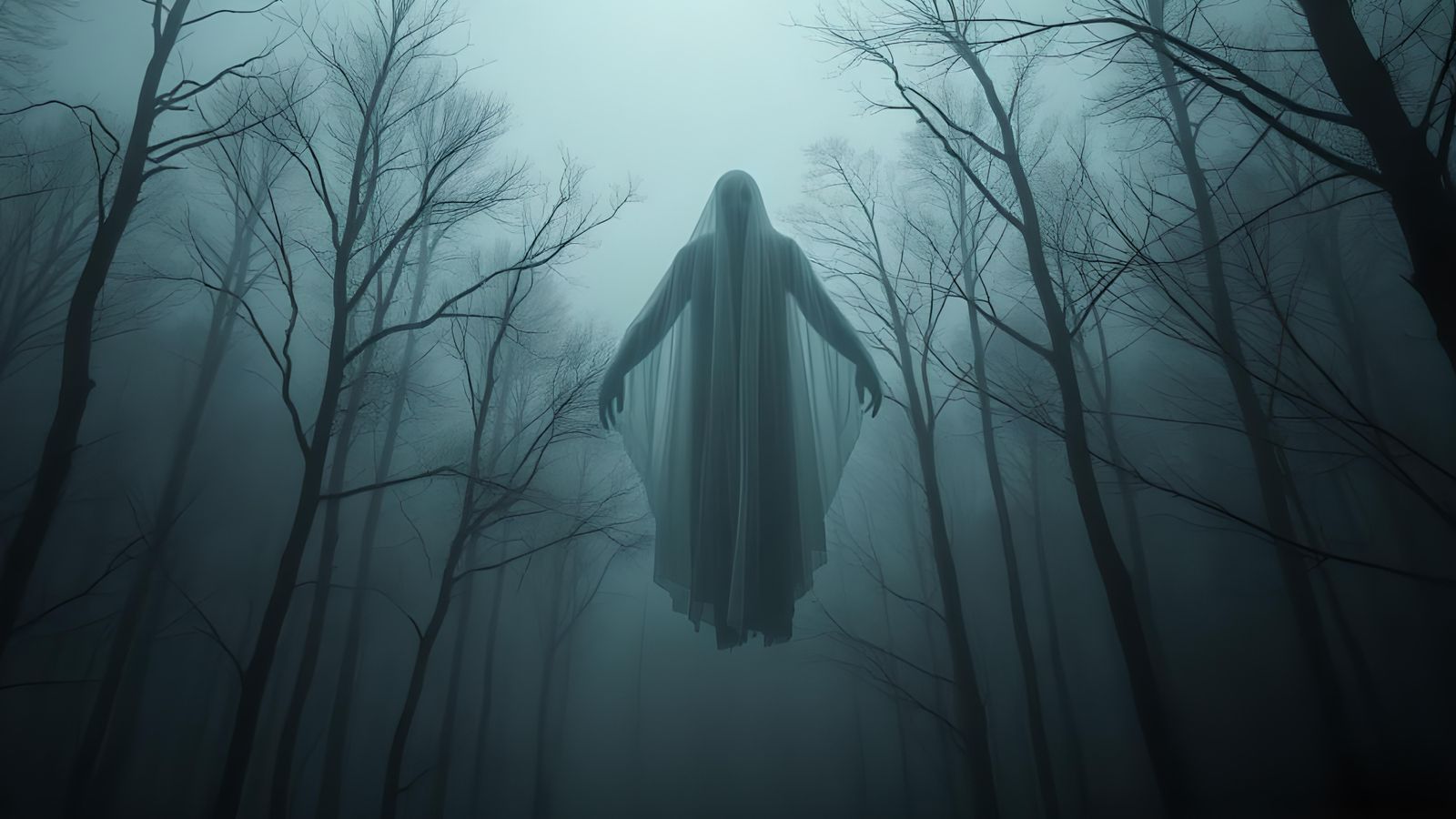 Eerie Ghostly Apparition in Misty Forest