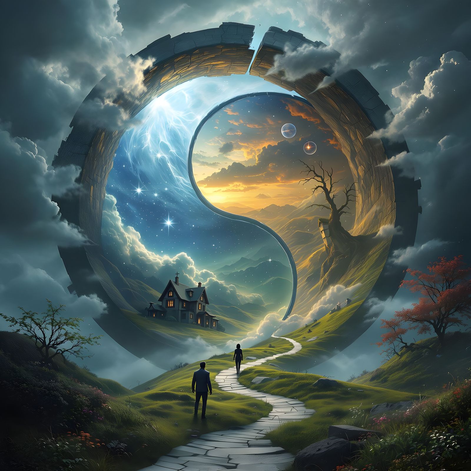 Surreal Dreamscapes Beyond Ancient Cosmic Gates