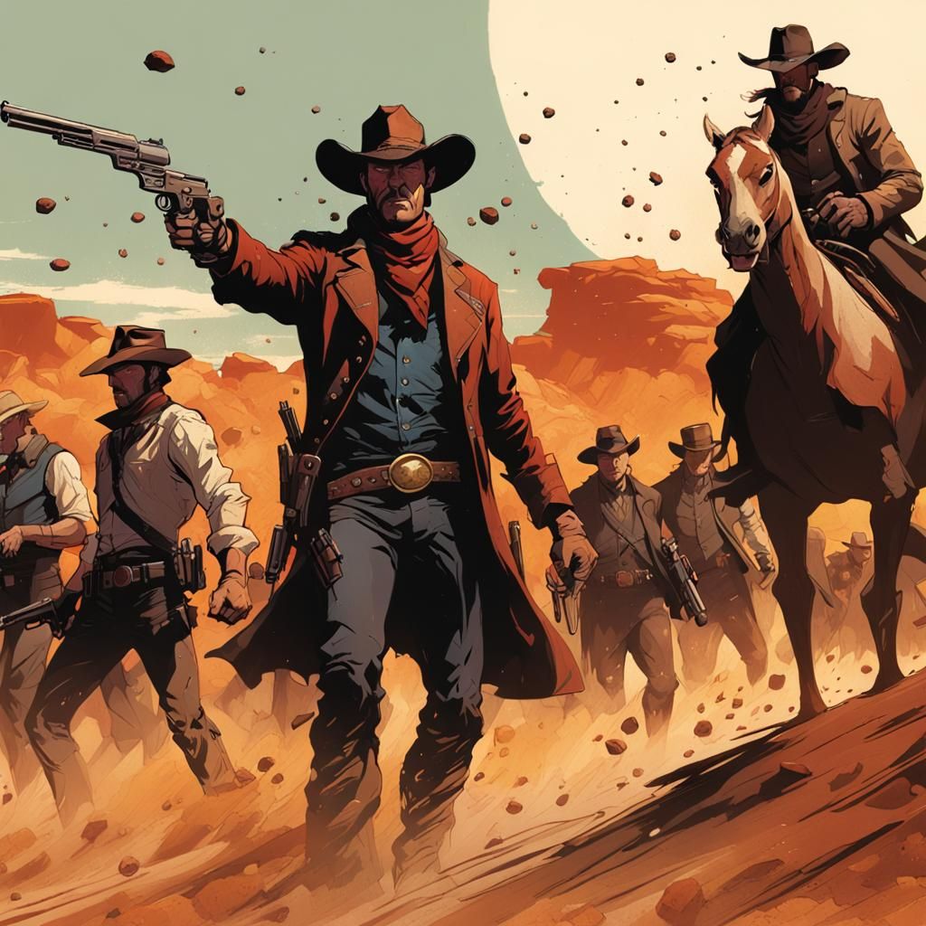 Intense Cowboy Shootout in Detailed Matte Painting