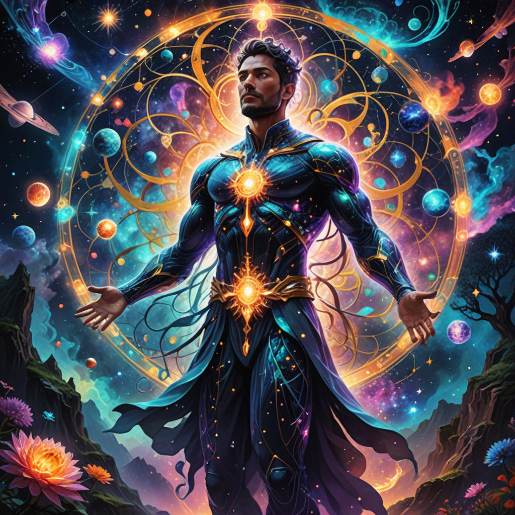 Surreal Cosmic Scene with Interconnected Worlds and Vibrant....