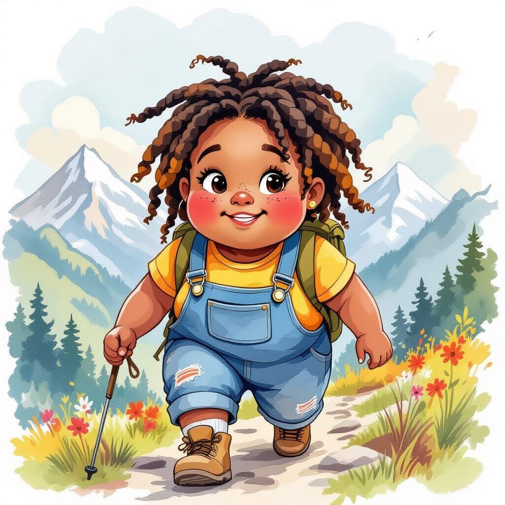 Girl Hiking: Expressive Watercolor With Airbrushed Textures