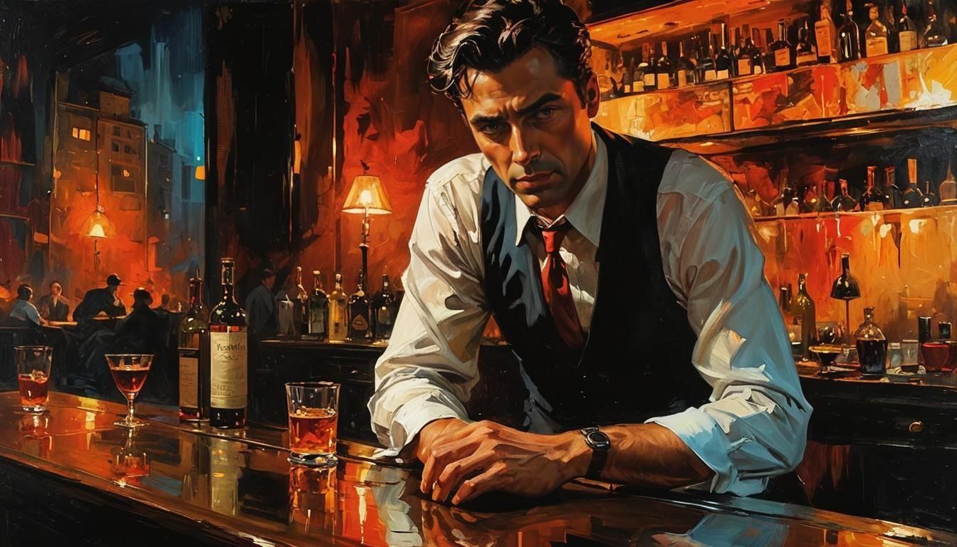 Noir Night Painting of Secrets and Danger