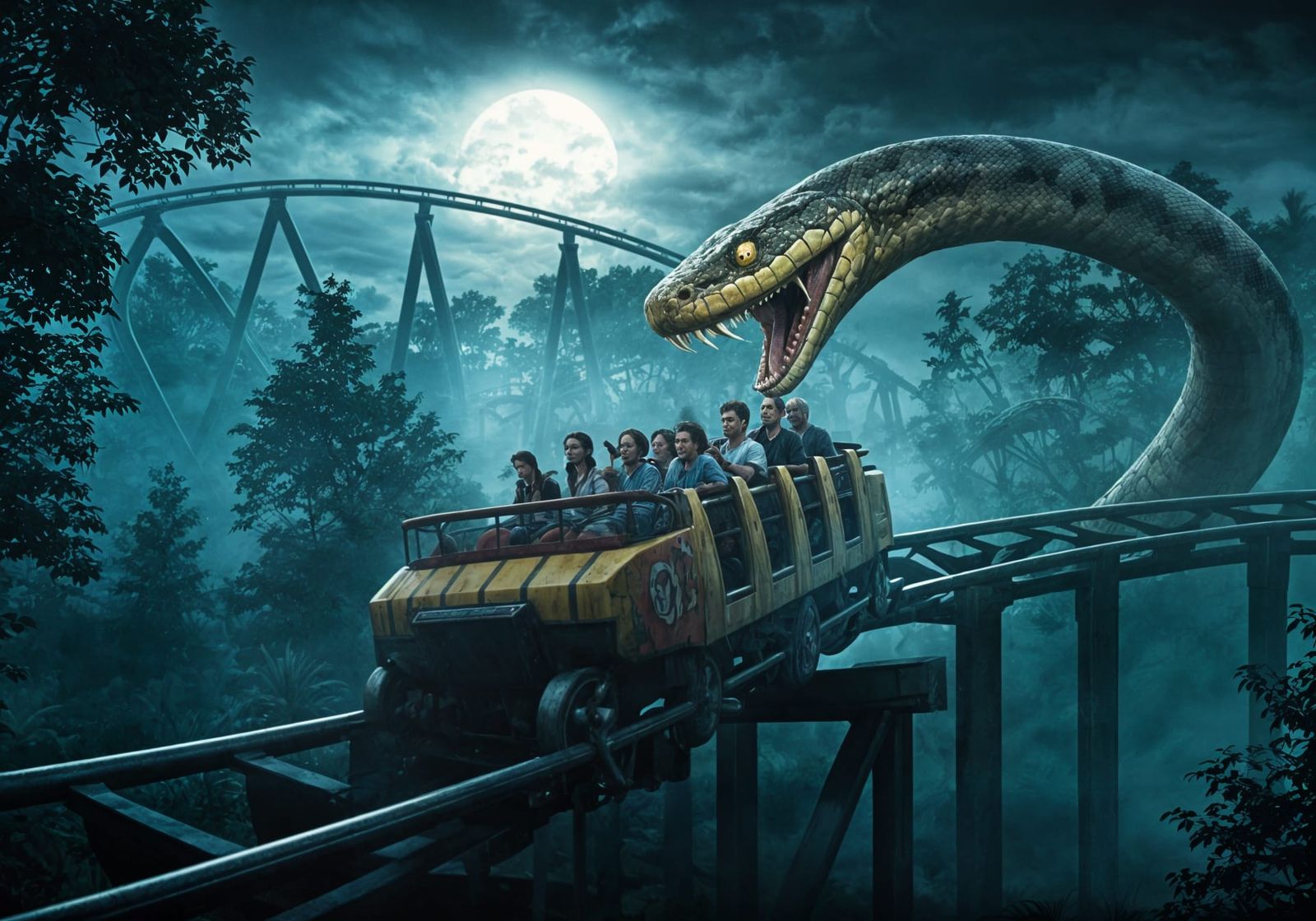 Giant Snake Chases Roller Coaster in Jurassic Park