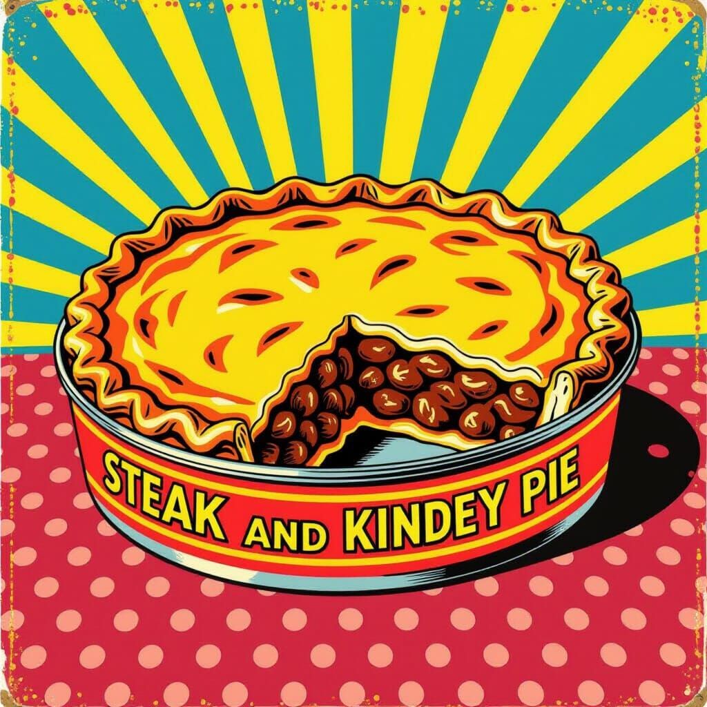 Frey Bentos Pie Tin in Vibrant Pop Art Style