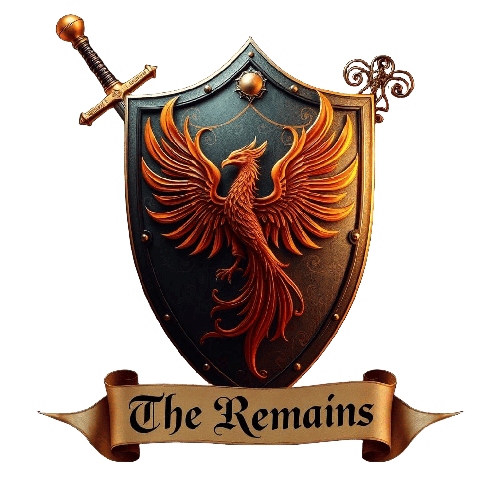 Fiery Phoenix Shield with Sword and Staff