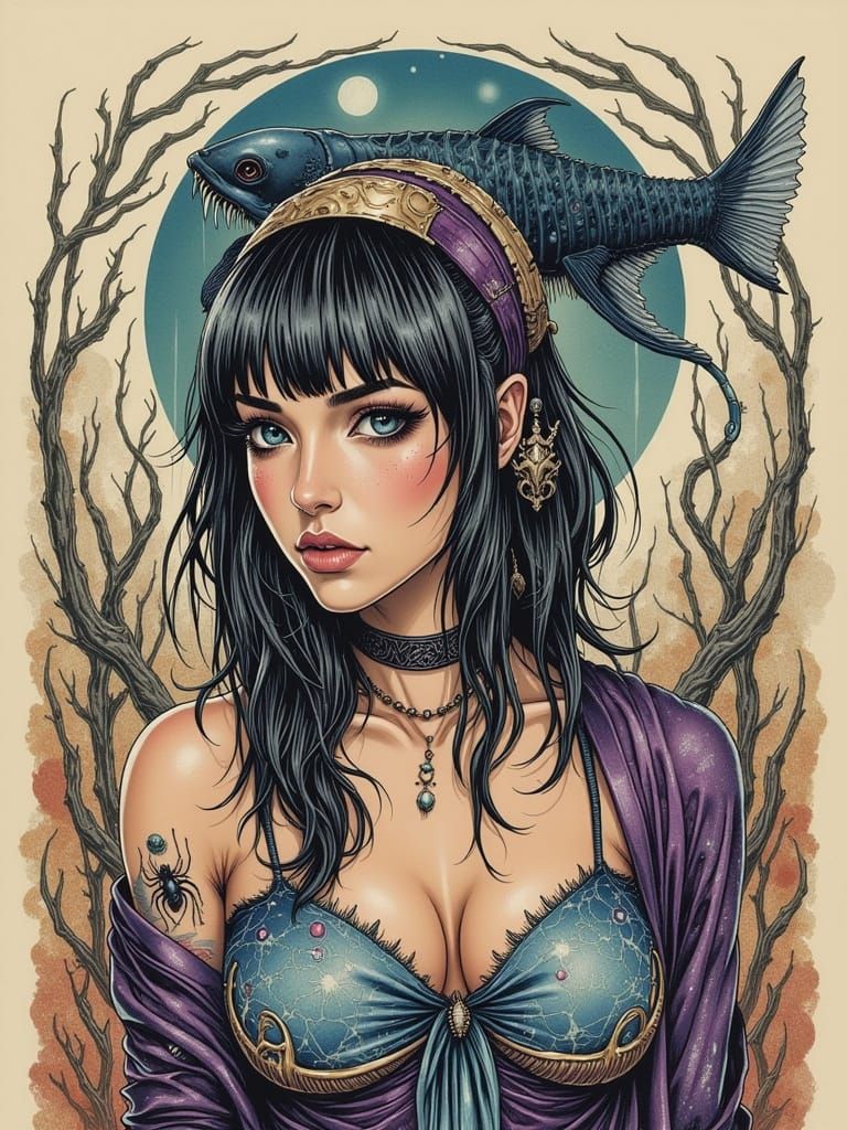 Priestess Communicates With Anglerfish Statue