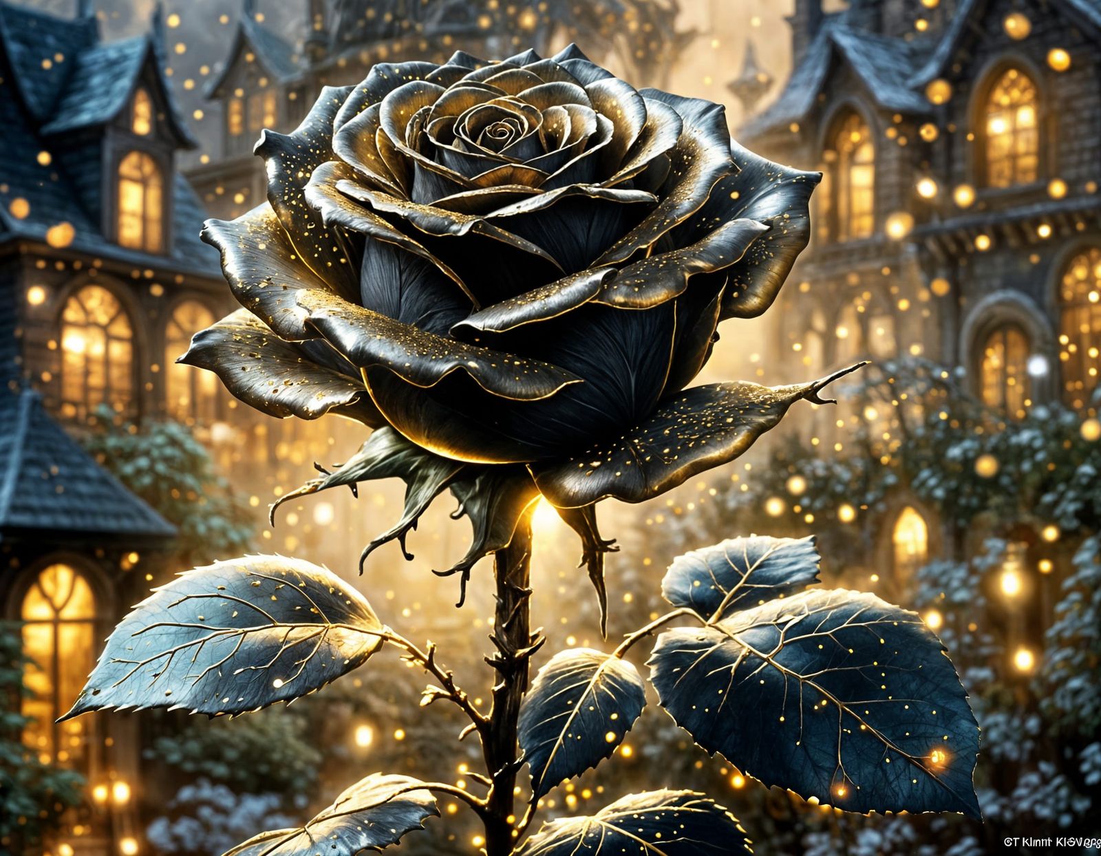 Ethereal Gold and Black Rose in Fantasy Art