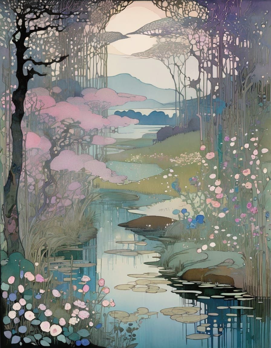 Surrealistic Floral Landscape in Dreamlike Atmosphere