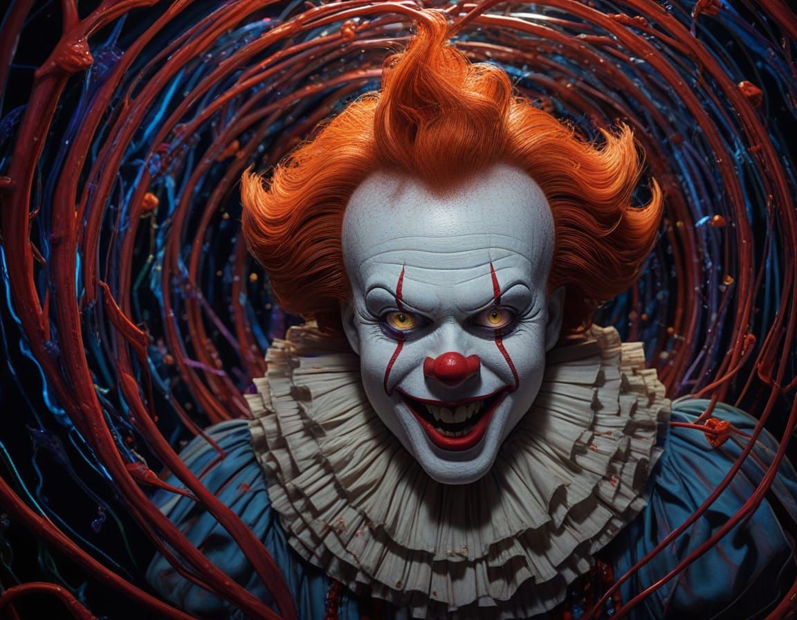 Vibrant Pennywise Reflected in Curved Redback Spider Maze