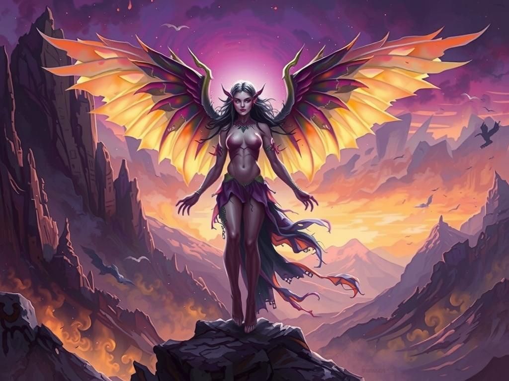 Angelic Demon in Colorful, Mystical Street Art