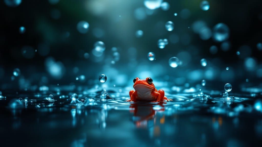 Dreamy Underwater Scene with Air Bubbles and Raindrop Reflec...