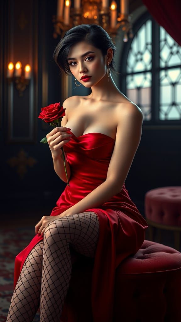 Glamorous Supermodel in Dramatic Red Ensemble