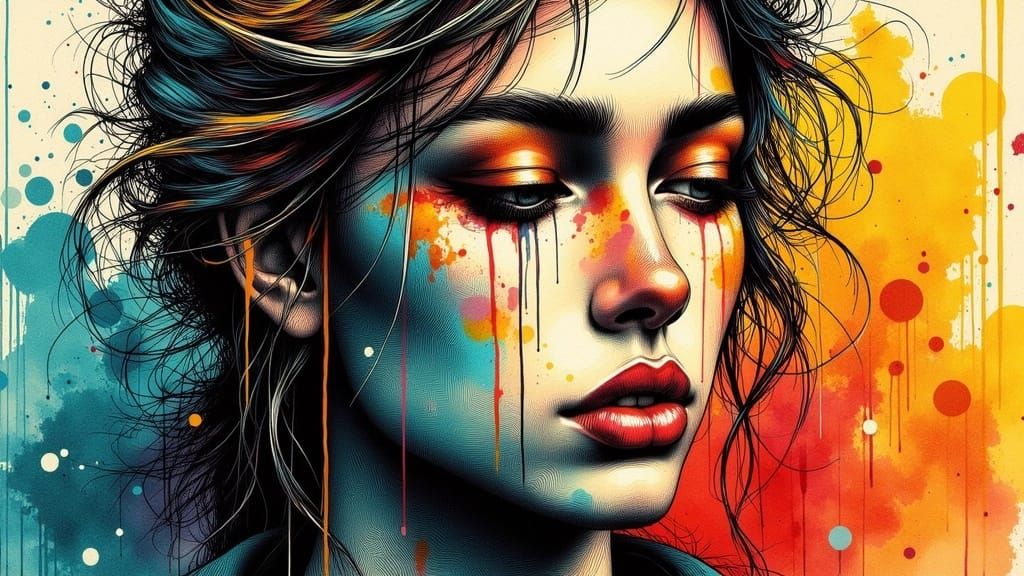 Vibrant Turbulence: A Woman's Emotional Turmoil in Grunge In...