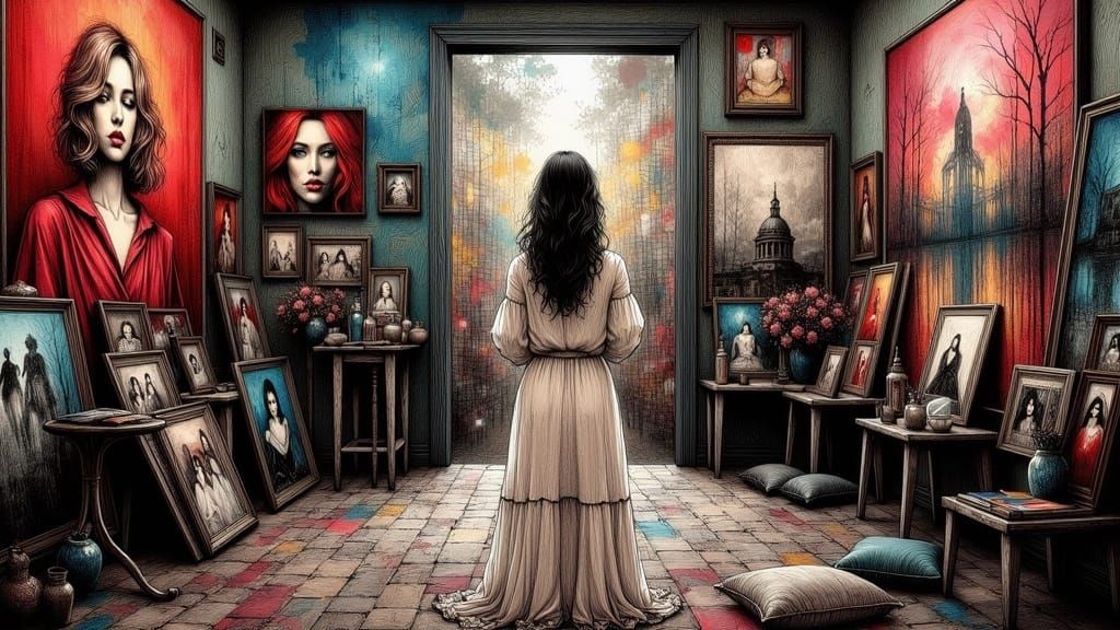 Hauntingly Beautiful Woman in Artist's Studio