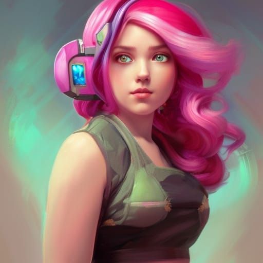 Pink-Haired Gamer Girl Portrait in Hyperdetailed Style