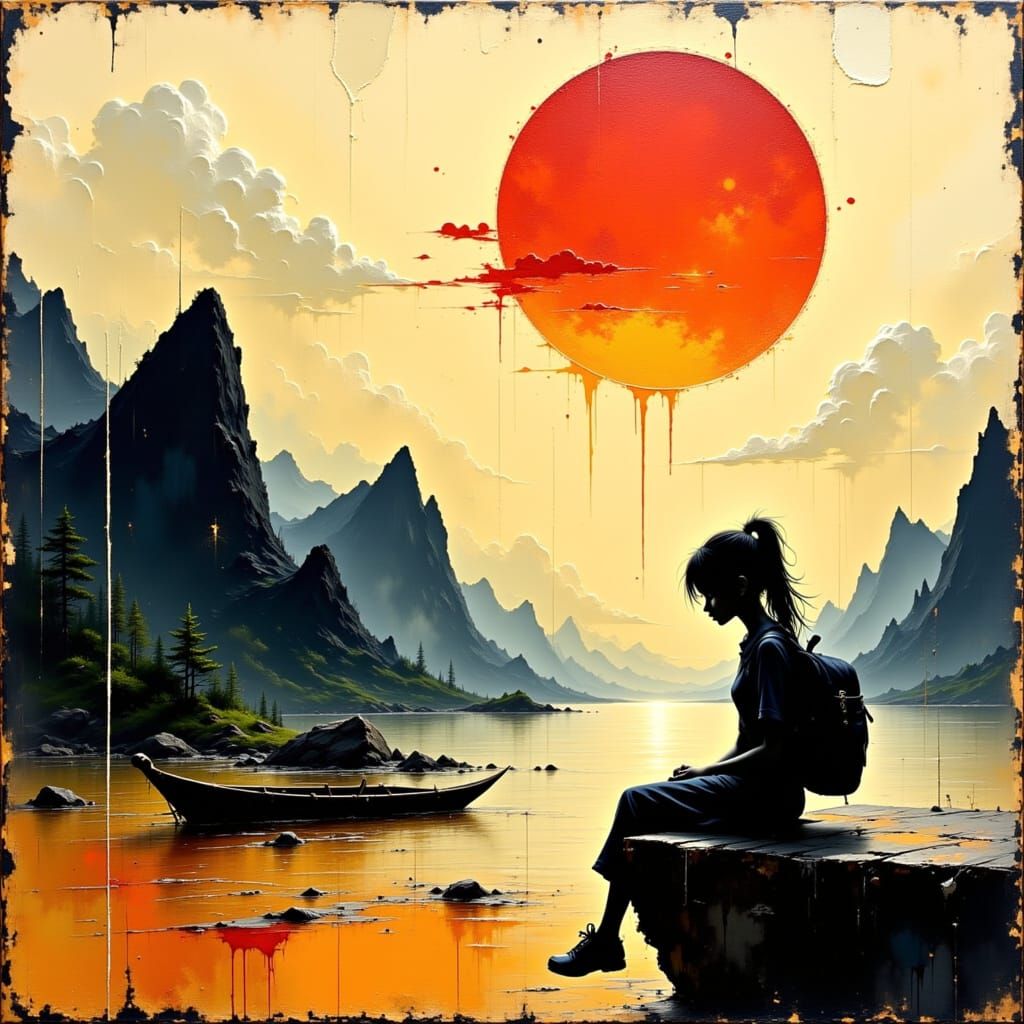 Girl on Ledge in Expressive Impasto Painting