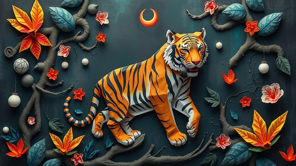 Surreal Origami Tiger in Dreamlike Jungle