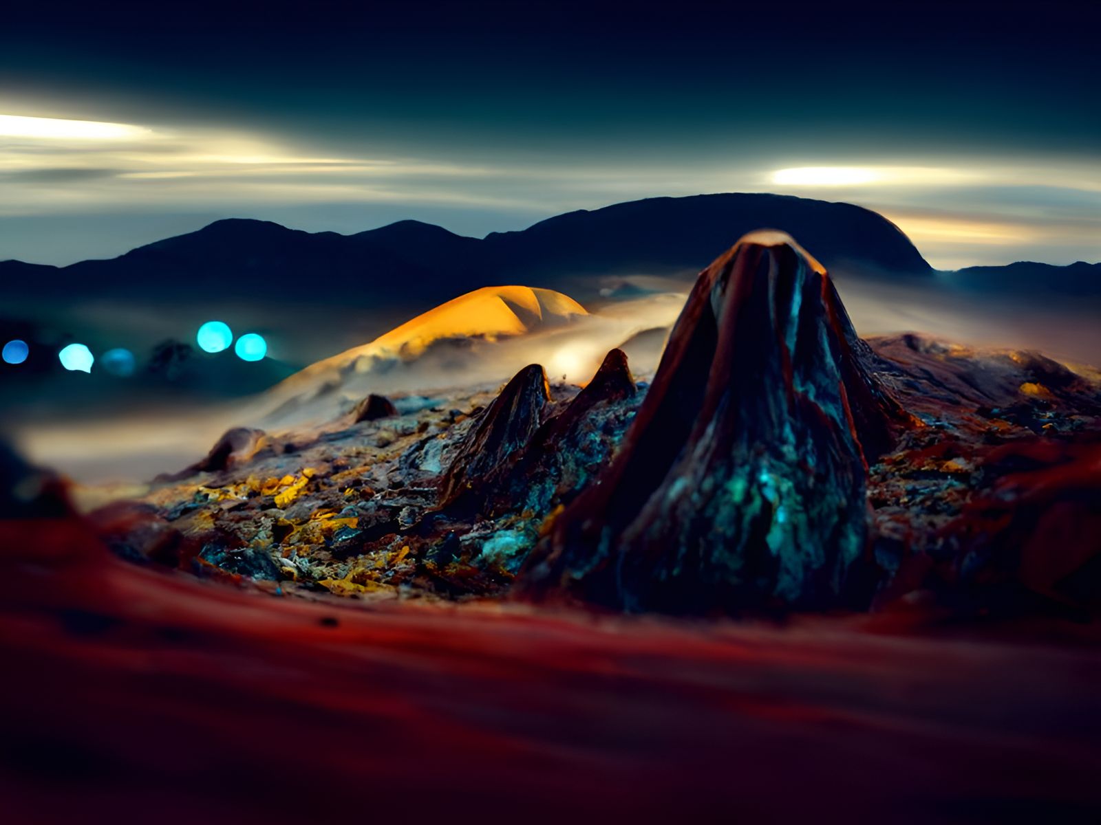 Alien Mountain Range Landscape at Night