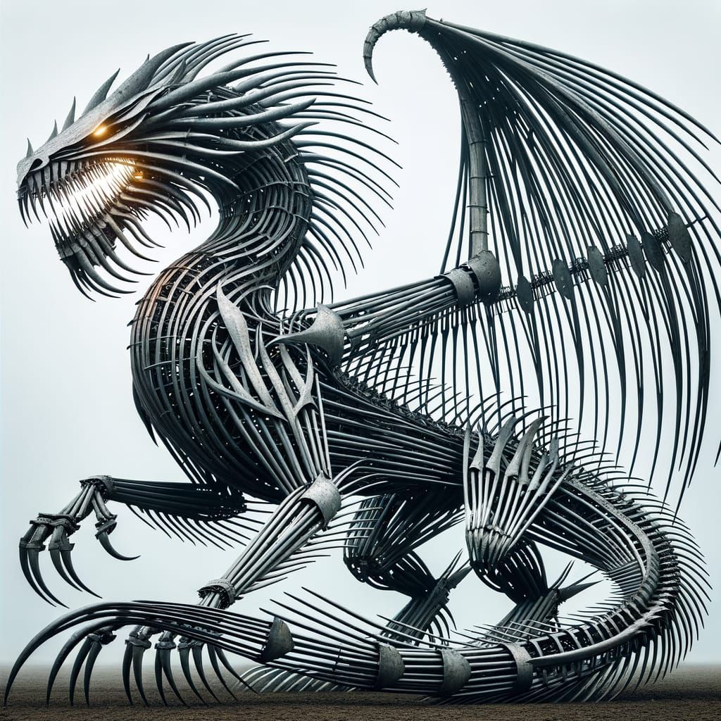 Dragon made out of pitchforks