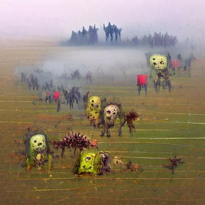 Zombie Horde Emerges from Foggy Field