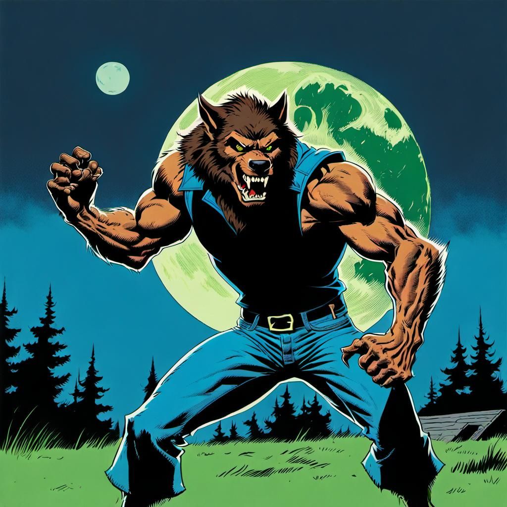 Werewolf Action Pose in 1970s Comic Style