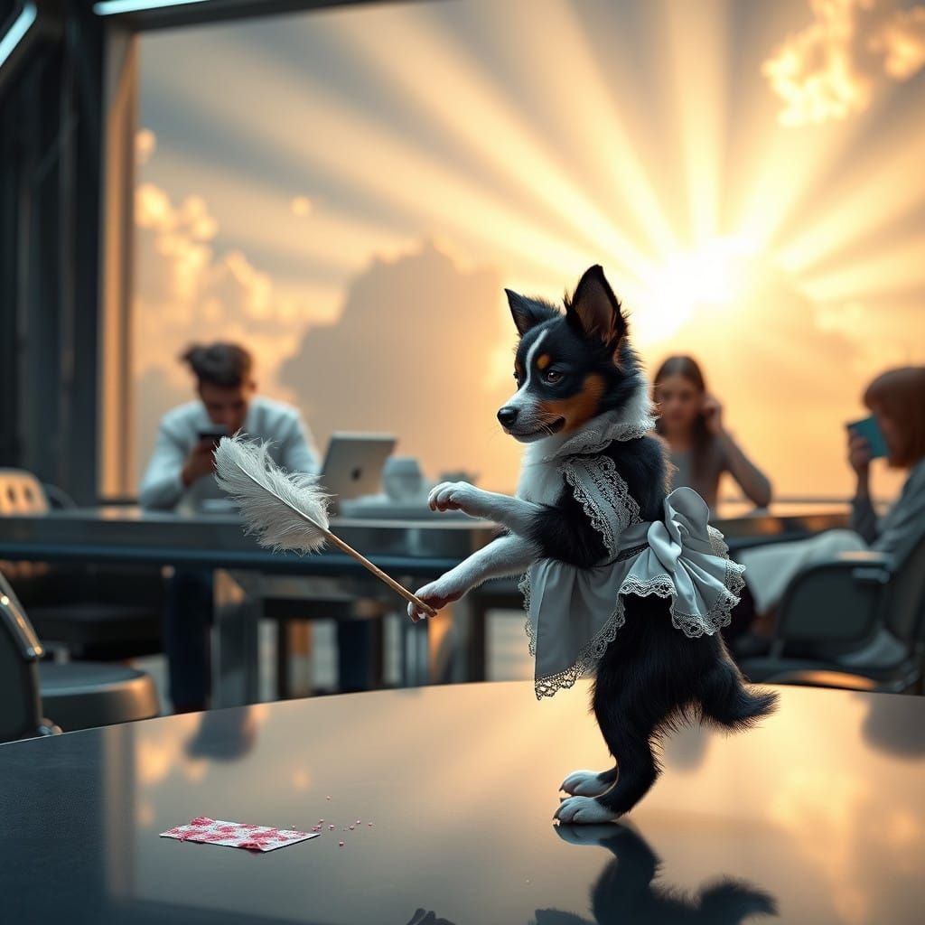 Futuristic Border Collie Maid in Sci-Fi Setting