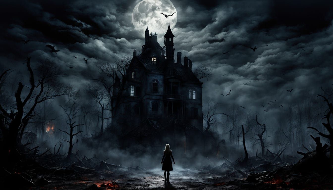 Haunted Alice in a Macabre Silent Hill Landscape