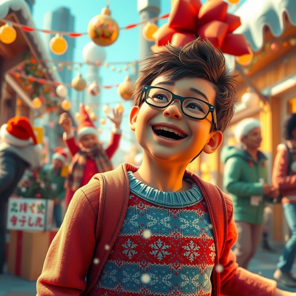 Energetic Holiday Scene in 3D Cinematic Style
