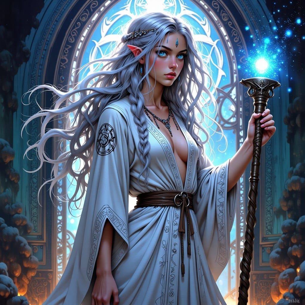 Mystical Mage Conjuring Magic Portal in Digital Art