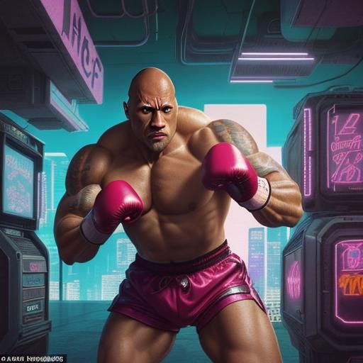 Dwayne Johnson Cyberpunk Boxing in the 80s
