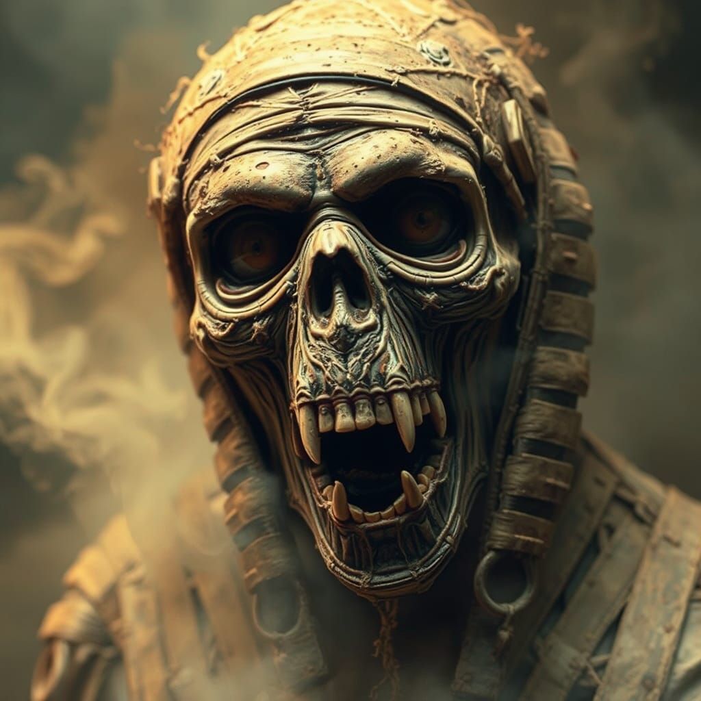 Scary Egyptian Mummy Portrait in Fractal Art Style