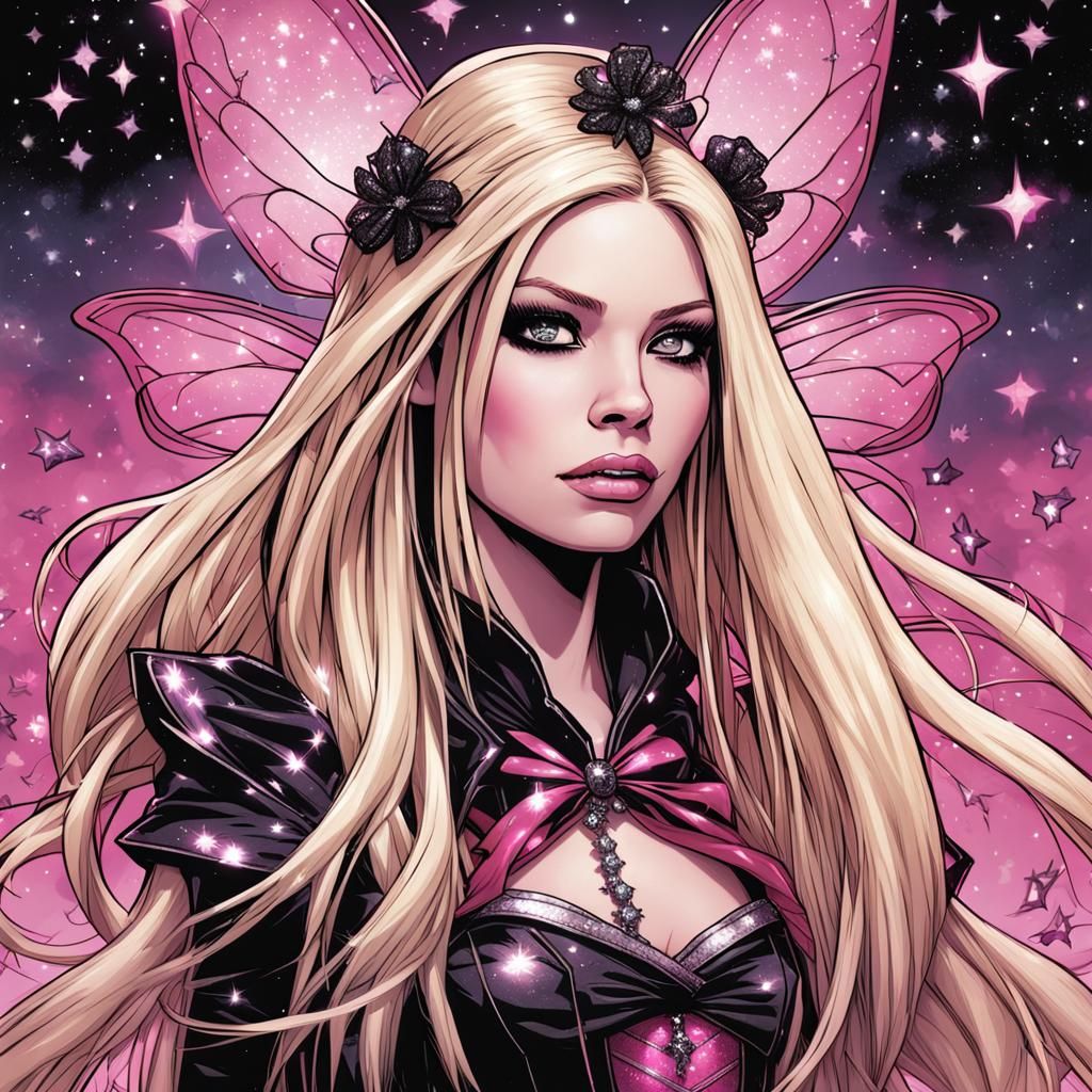 Pink and Black Fairy in Comic Book Art