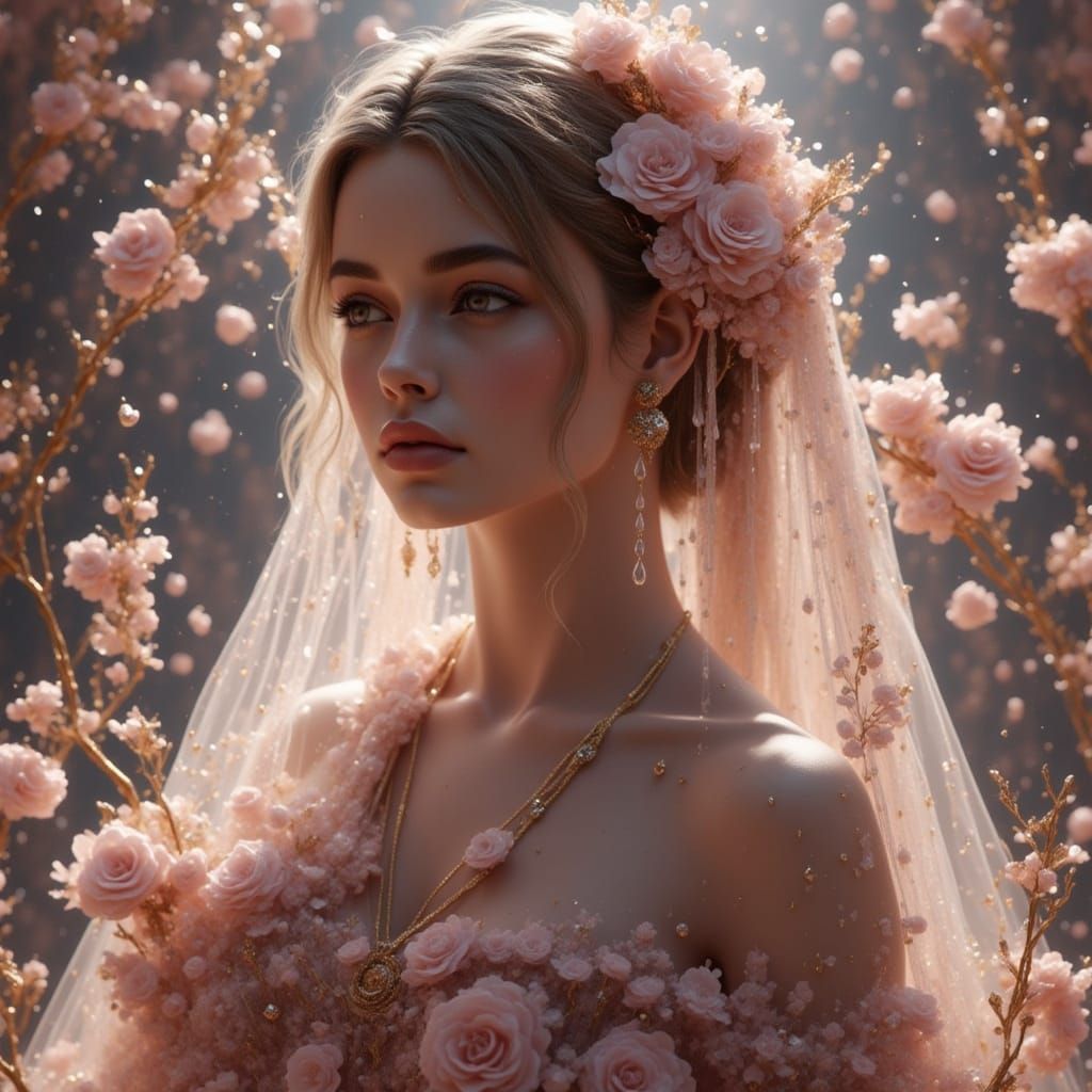 Hyper-Realistic Portrait of a Beautiful Woman in a Flowing S...