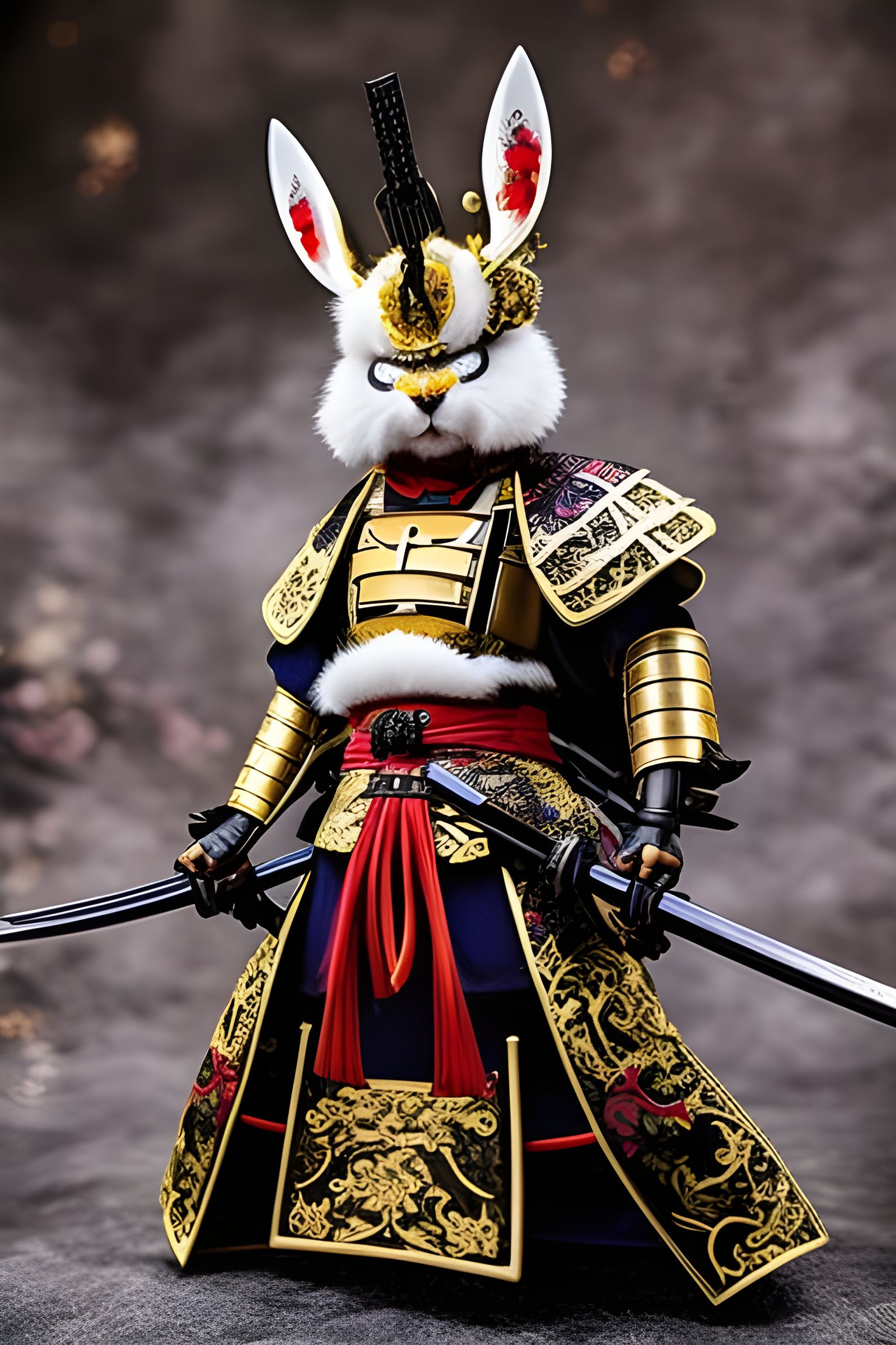 Rabbit Samurai in Bamboo Garden: Fantasycore Art