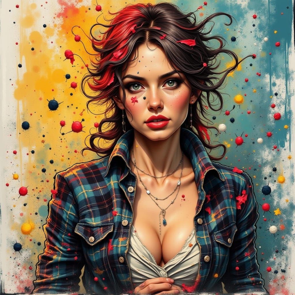 Neo-Expressionist Portrait in Crosshatched Ink and Impasto T...