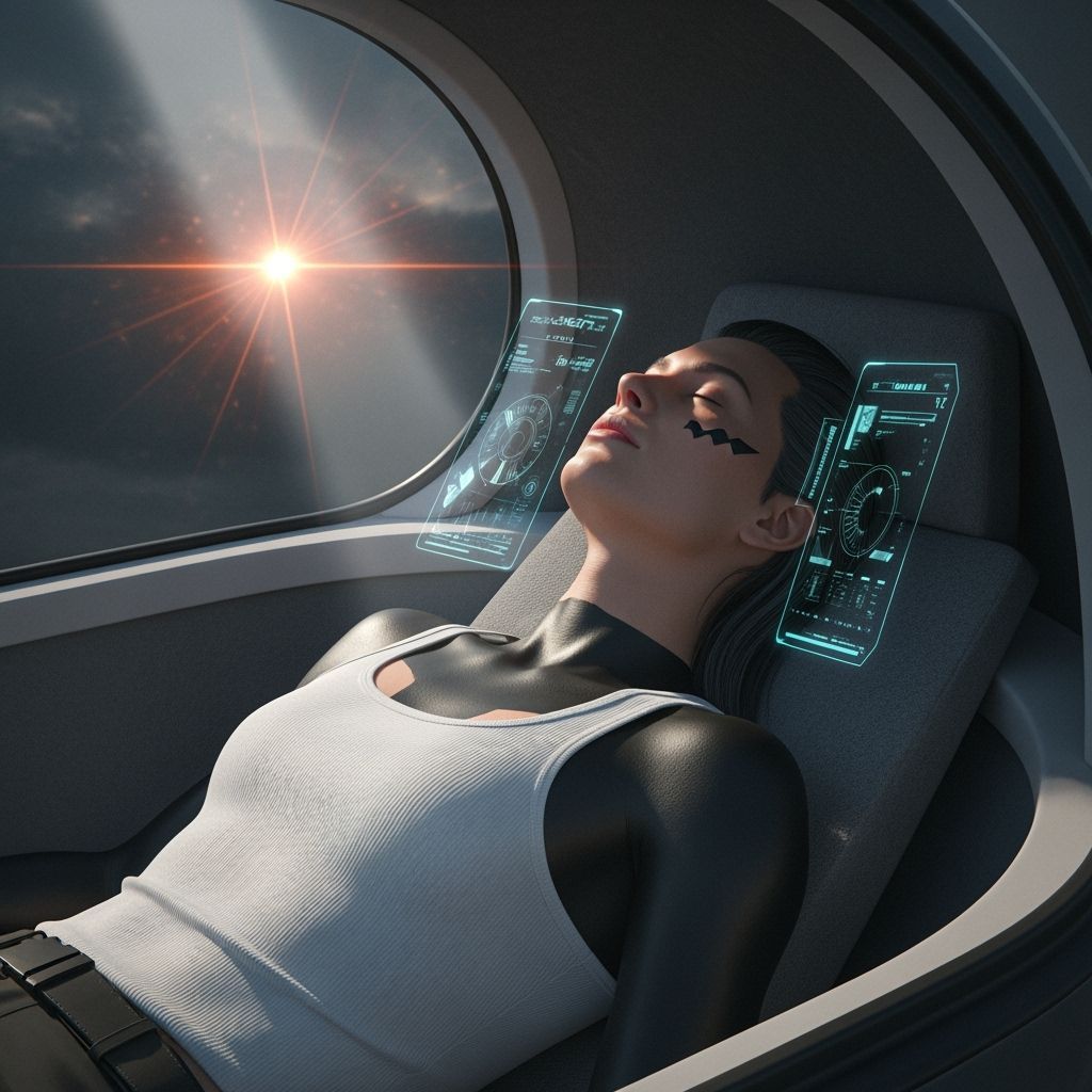 Cyberpunk Pod Dweller in Sunlight, Futuristic Art