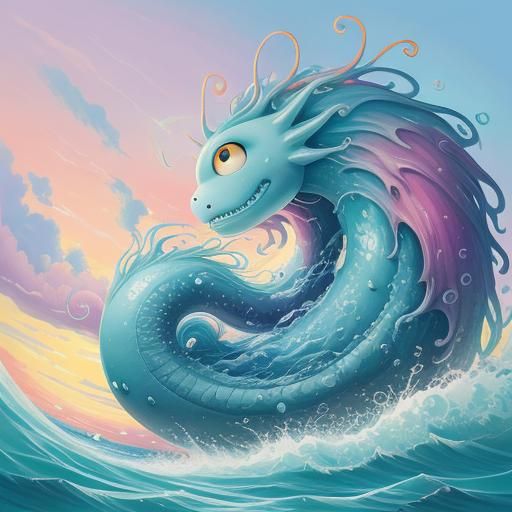 Kawaii Cthulhu Emerges From the Sea: A Surreal Digital Paint...