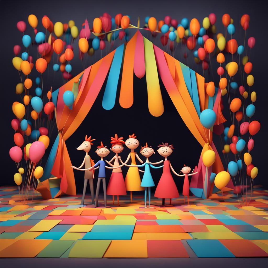 Surreal Family Celebration: Abstract 3D Art Render