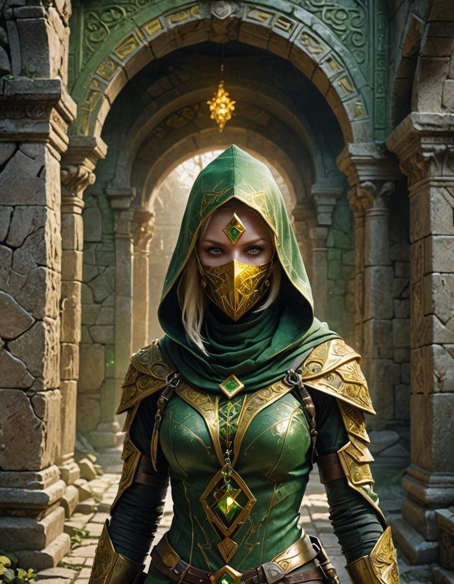 Fantasy Assassin in Ancient Temple, Digital Art