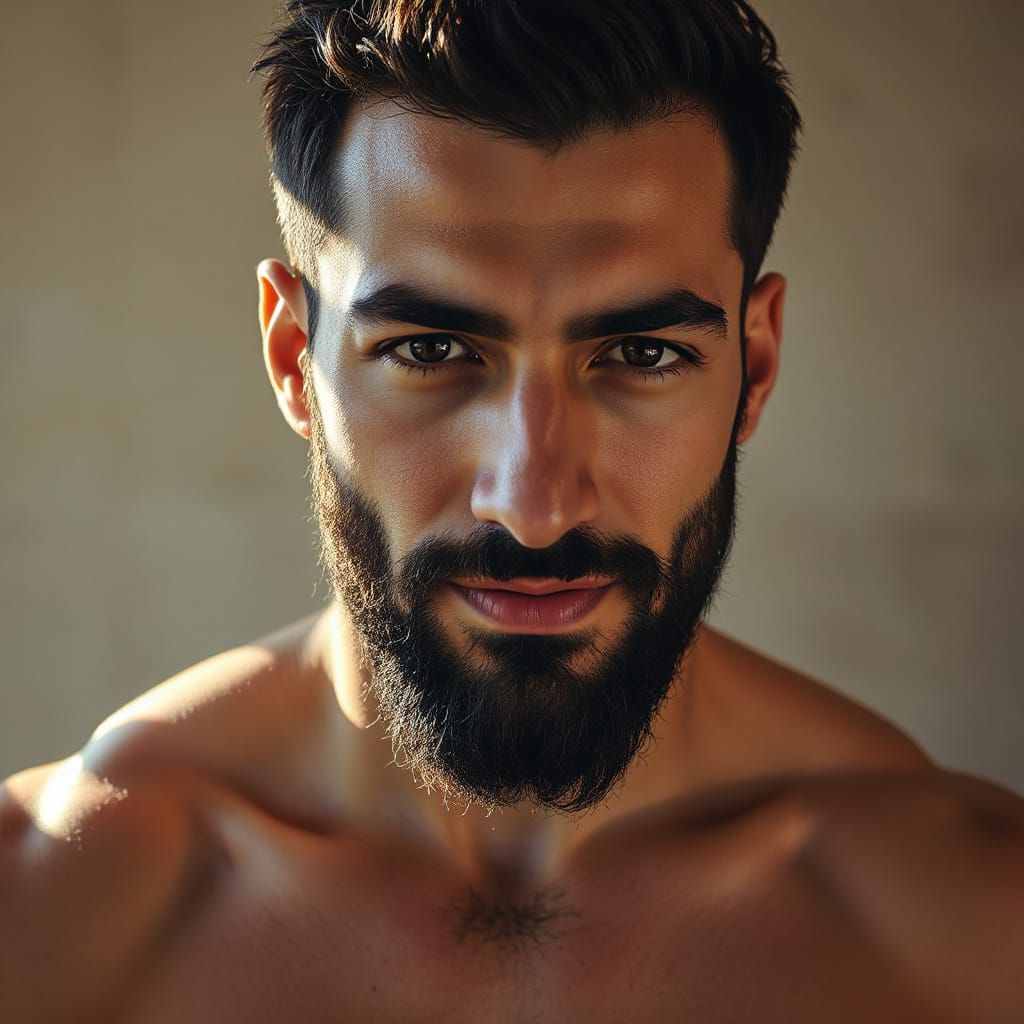 Hyper-Realistic Portrait of a Strong Arabic Male