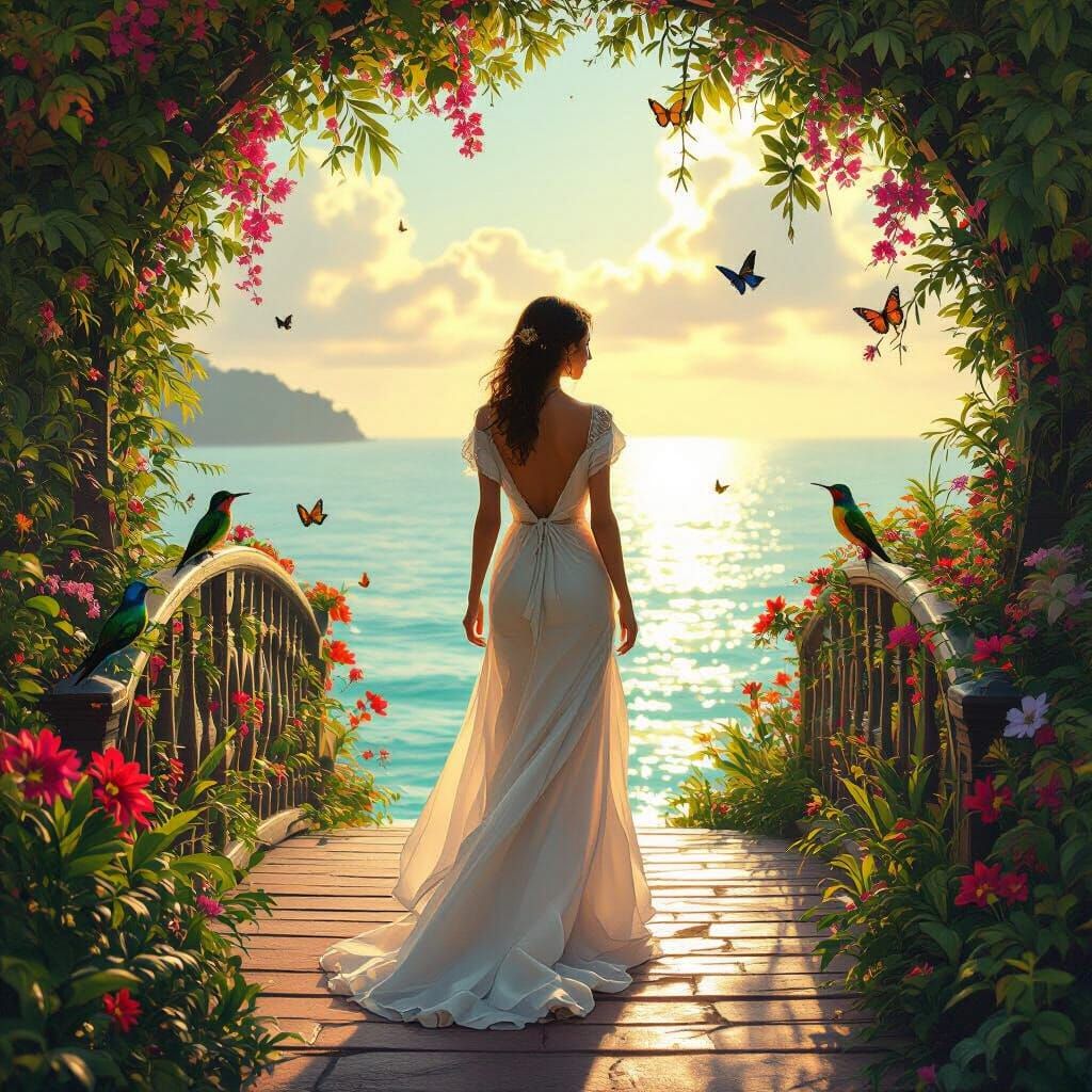 Woman Walks Bridge of Hope in Hyperrealism