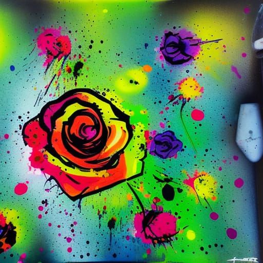 Green Paint Splatter Roses in Graffiti Art