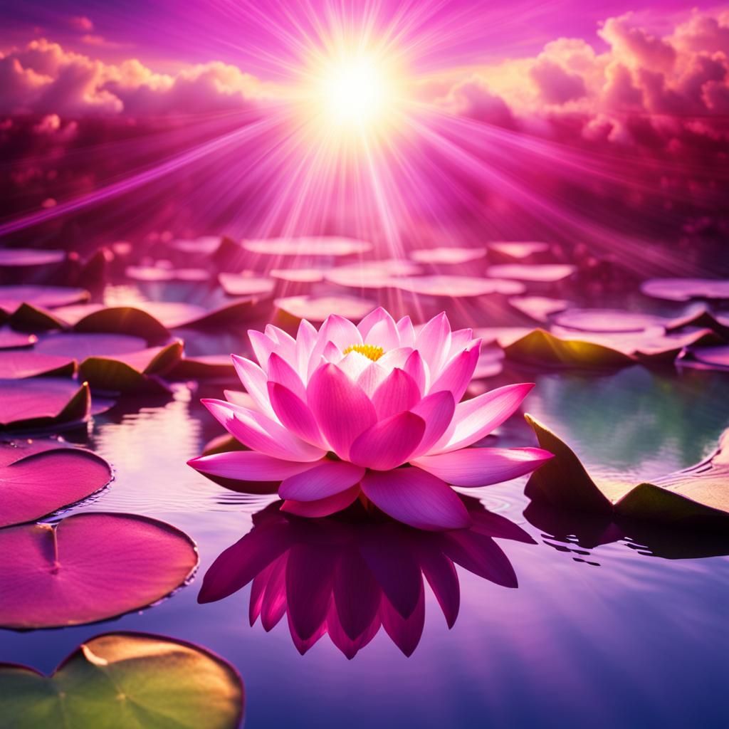 Magical Pink Lotus Heart with Rainbow Aura