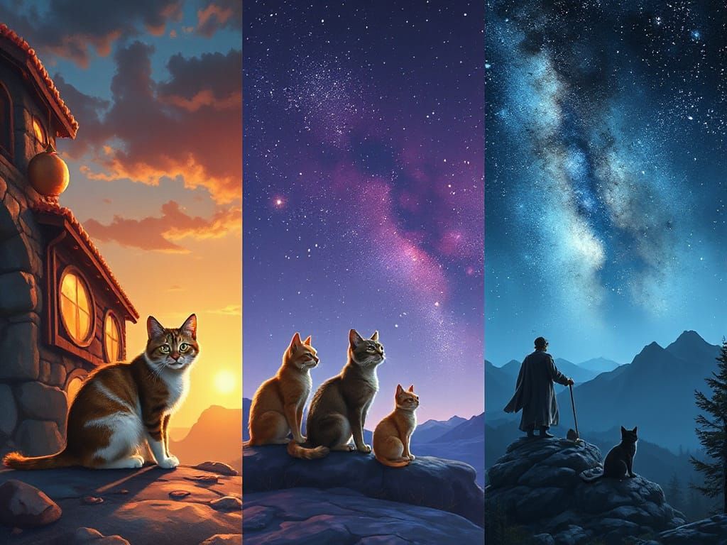 Cats' Cosmic Journey: A Triptych Story