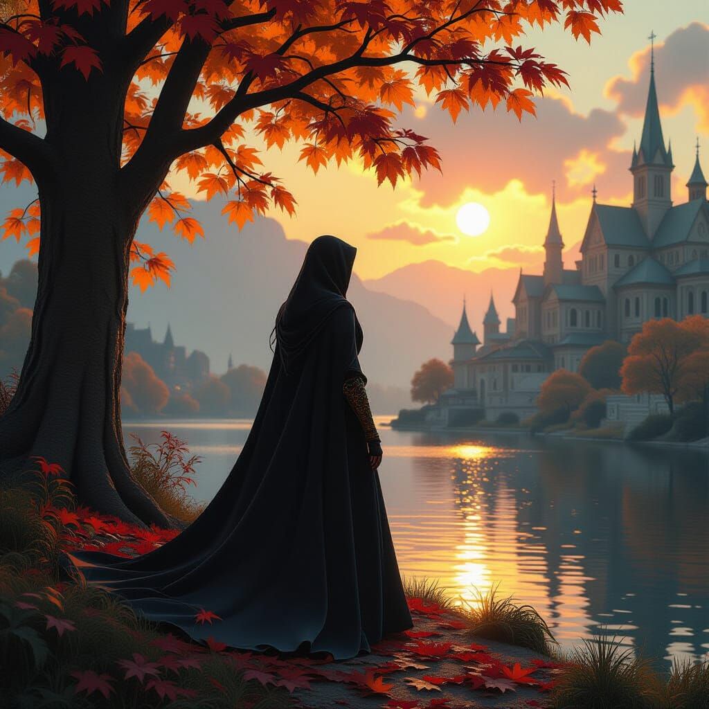 Autumnal Dark Fantasy Masterpiece in Art Nouveau Style