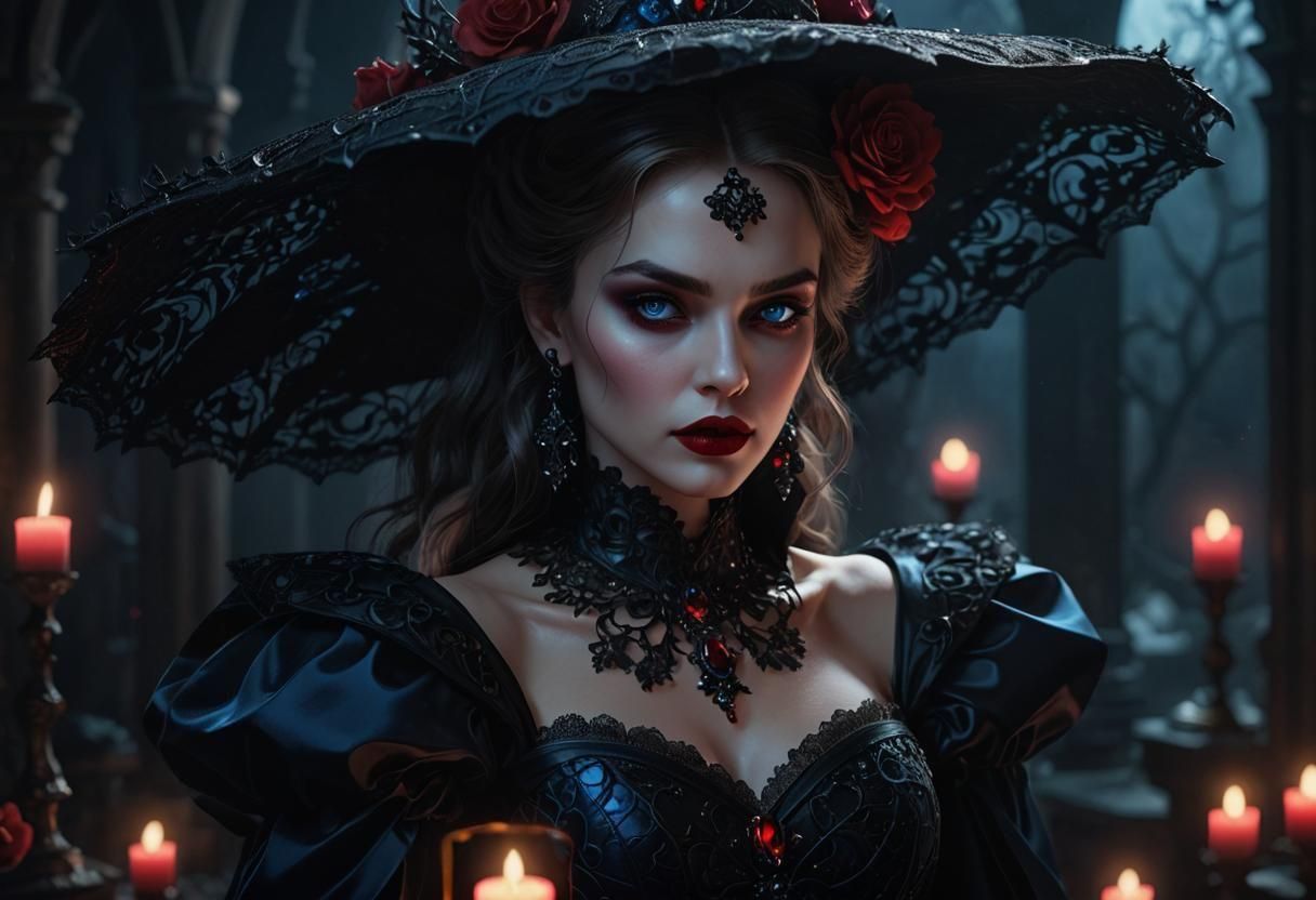 Vampire Queen in Romantic Futuristic Movie Poster Style